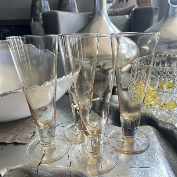 Rare vintage gold tinged atomic age, starburst celebration glasses set of four - Picture 5 of 17